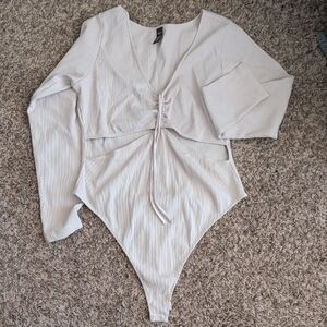 Victoria's Secret Cream Ribbed Scoop Neck Bodysuit